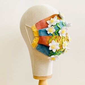 NEW Handmade Multi-Dyed 3D Flower Heal Embroidery Face Mask